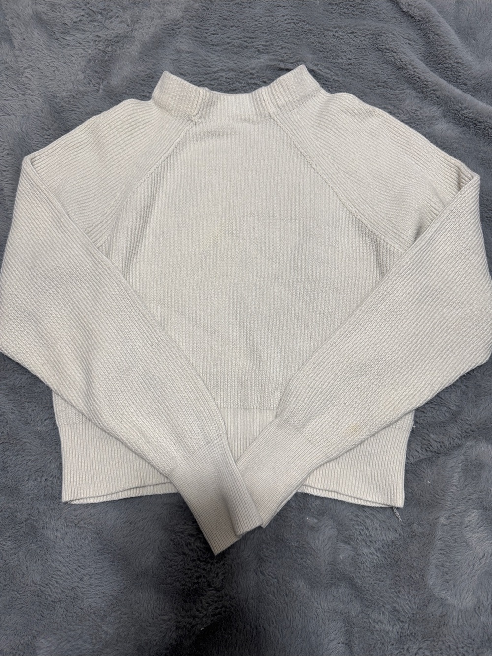 Free People Cream Ribbed Crewneck Sweater
